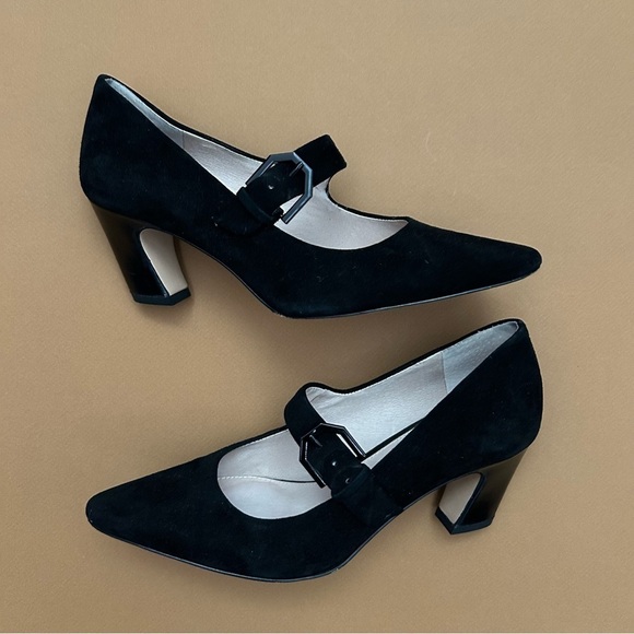Louise et Cie “Heba” Black Suede Curved Heel Buckle Leather Size 6 - Picture 1 of 15